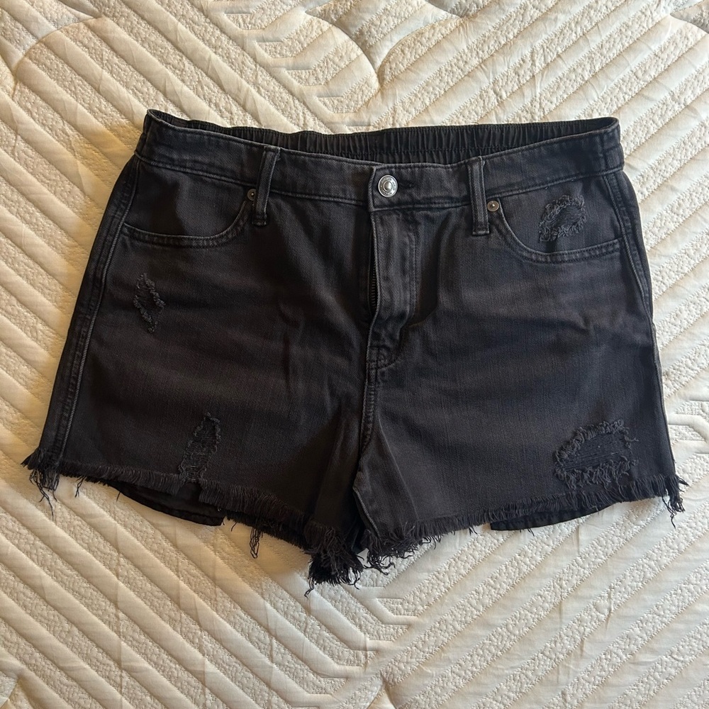 Aerie Black Distressed Denim Shorts